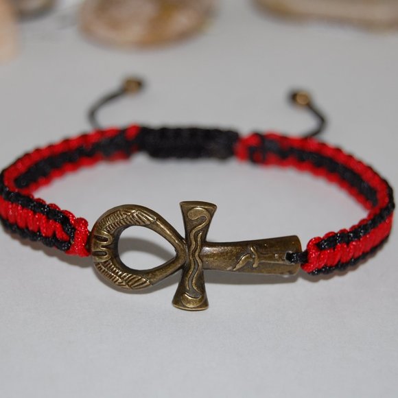 Ankh Cross Bracelet,Drawstring Bracelet,Bronze Ankh Cross Bracelet,Ankh Cross - Picture 3 of 3